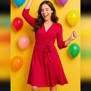 Lauren Ralph Lauren Dress 4 Pink Faux Wrap Midi Black Label Princess Lady Wife